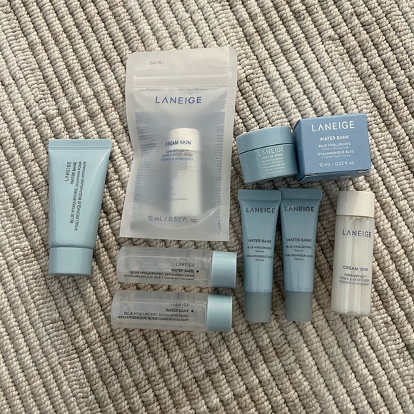 Laneige 8pc Mini Cream Water Bank Blue Hyaluronic Cleansing Foam Toners Serum